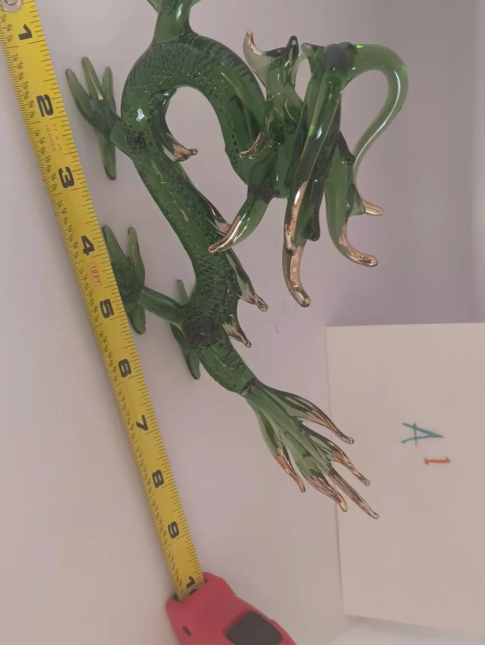 Green Glass Dragon Figurine - Decorative Reptile Accent